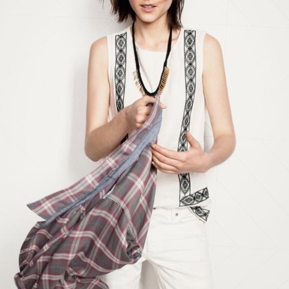 Madewell Tops - Madewell Linen Front Embroidery Tank